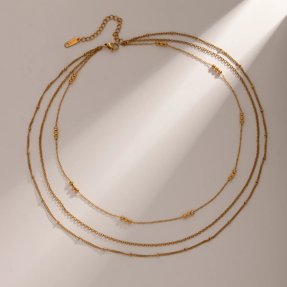 Beaded Layered Gold Necklace - Elegant Triple Layer Design | Nuriale