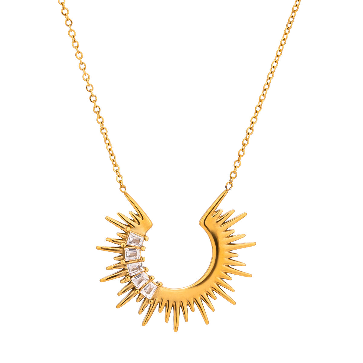 Radiant Crescent Necklace with Crystal Accents - Nuriale