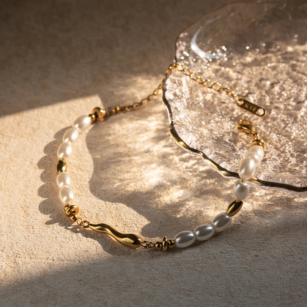 Glass Pearl Beads Chain Bracelet - Nuriale