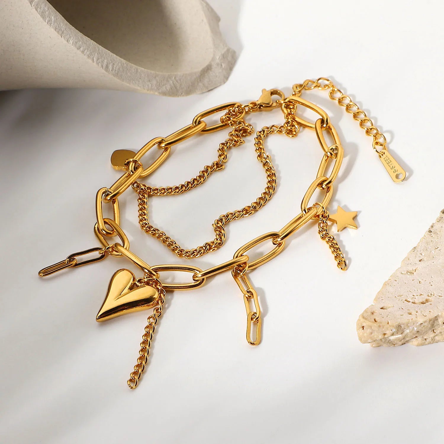 Celestial Heart Double Chain Bracelet - Bold & Elegant | Nuriale