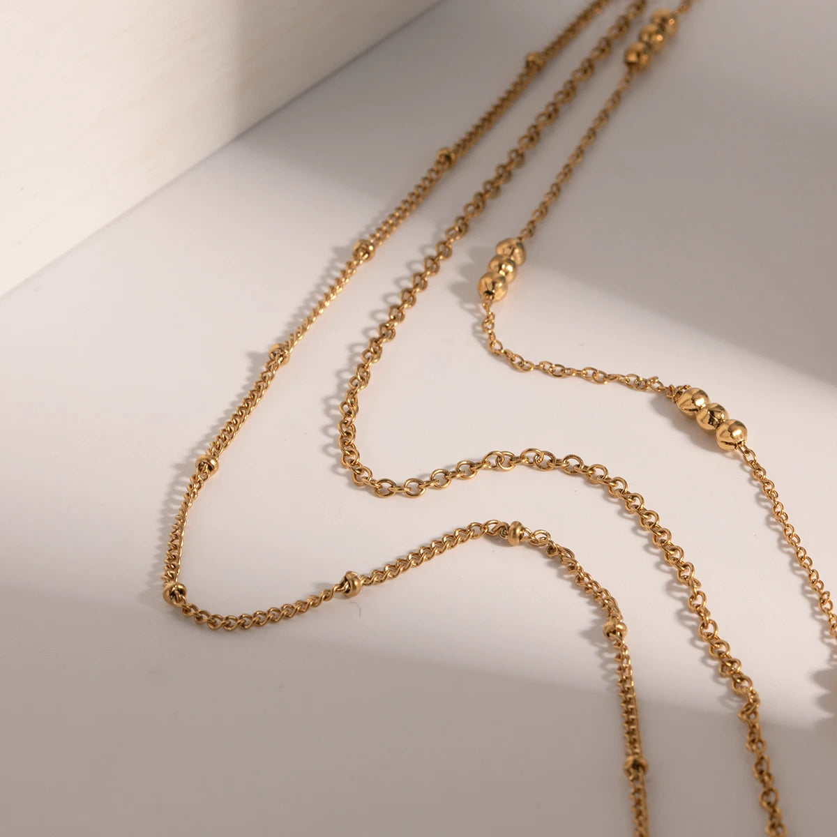 Beaded Layered Gold Necklace - Elegant Triple Layer Design | Nuriale