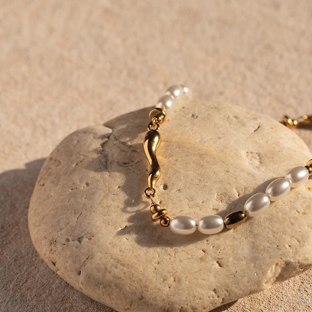 Glass Pearl Beads Chain Bracelet - Nuriale