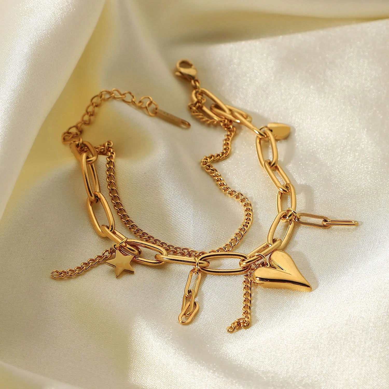 Celestial Heart Double Chain Bracelet - Bold & Elegant | Nuriale