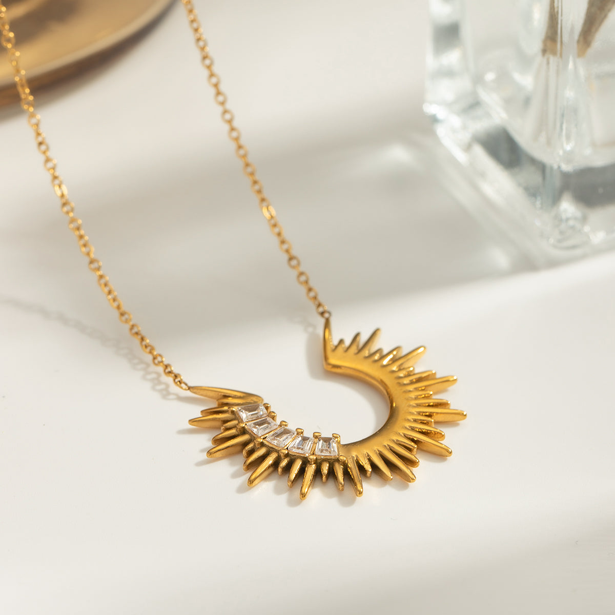 Radiant Crescent Necklace with Crystal Accents - Nuriale