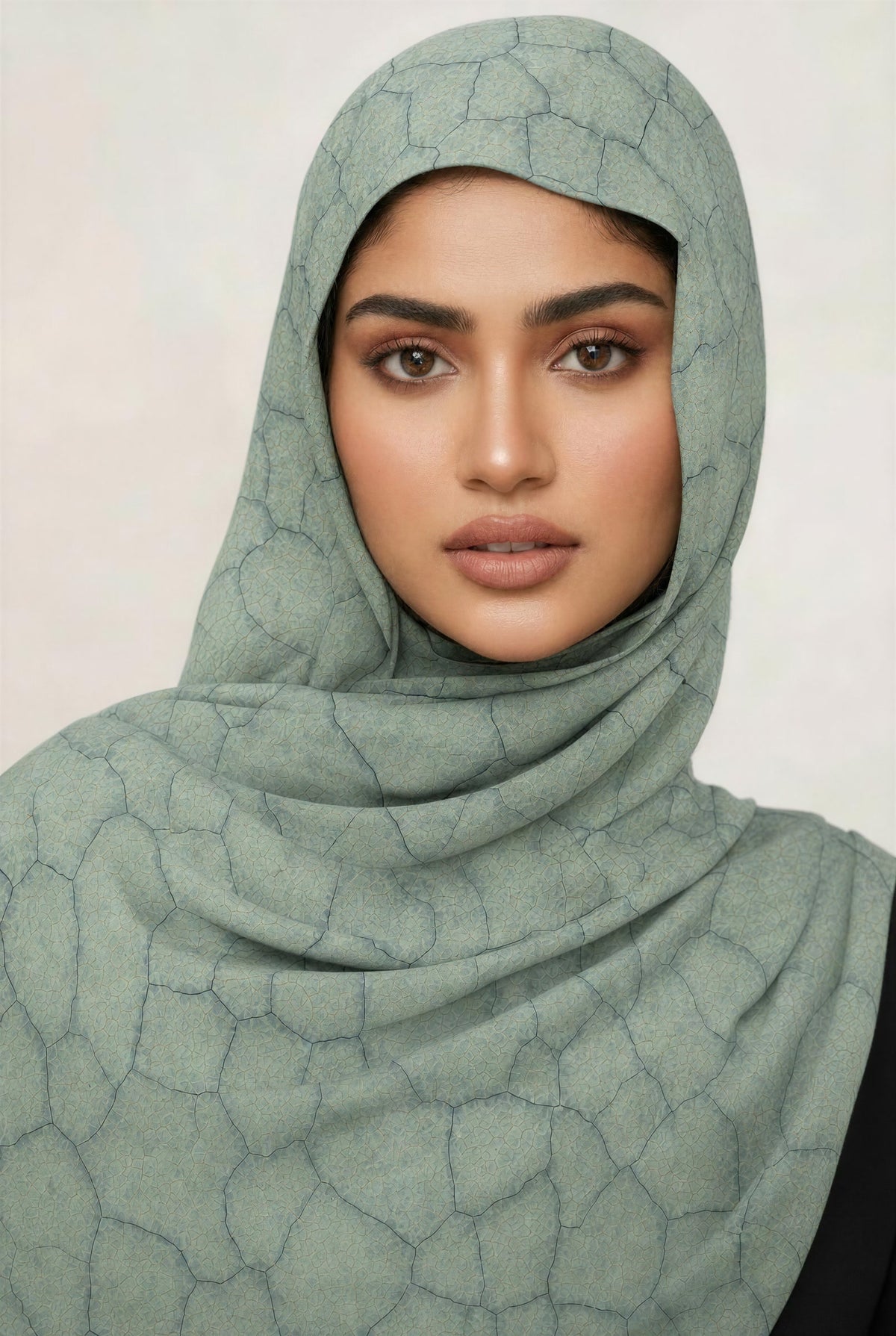 Feroza Modal Hijab worn, pale sage with fine crackle
