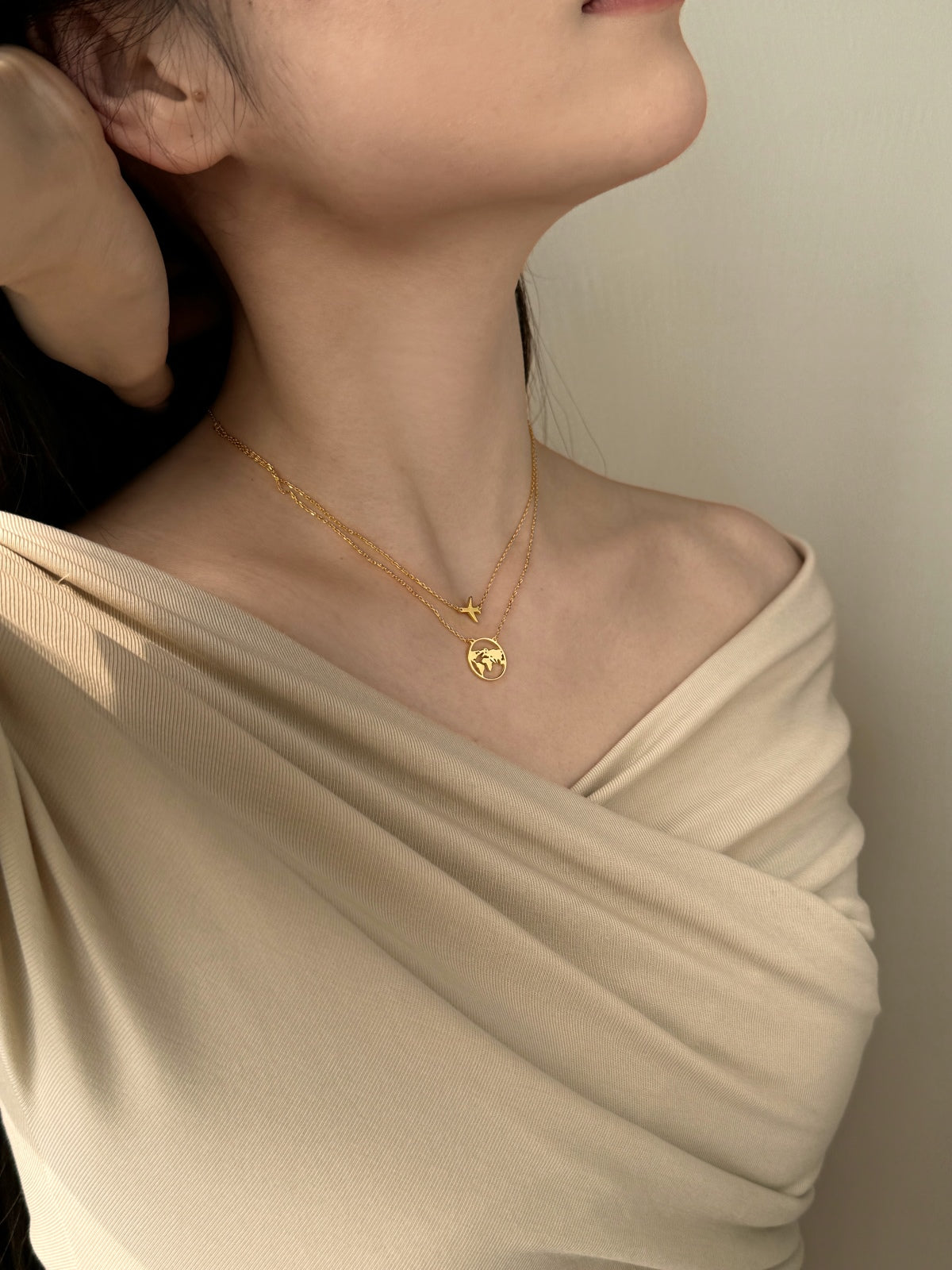 Layered Airplane and Map Necklace - Nuriale
