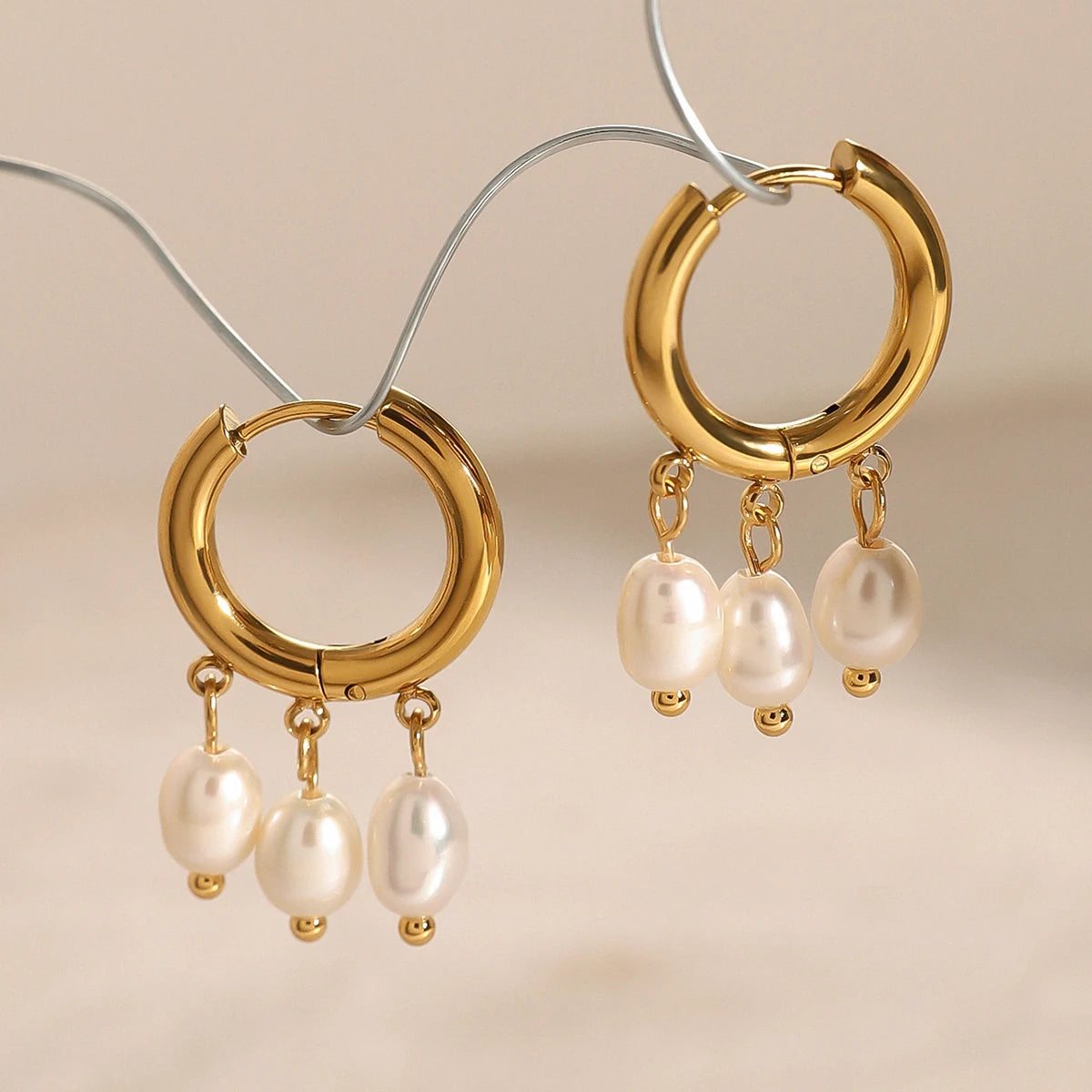 Triple Pearl Drop Hoop Earring - Nuriale