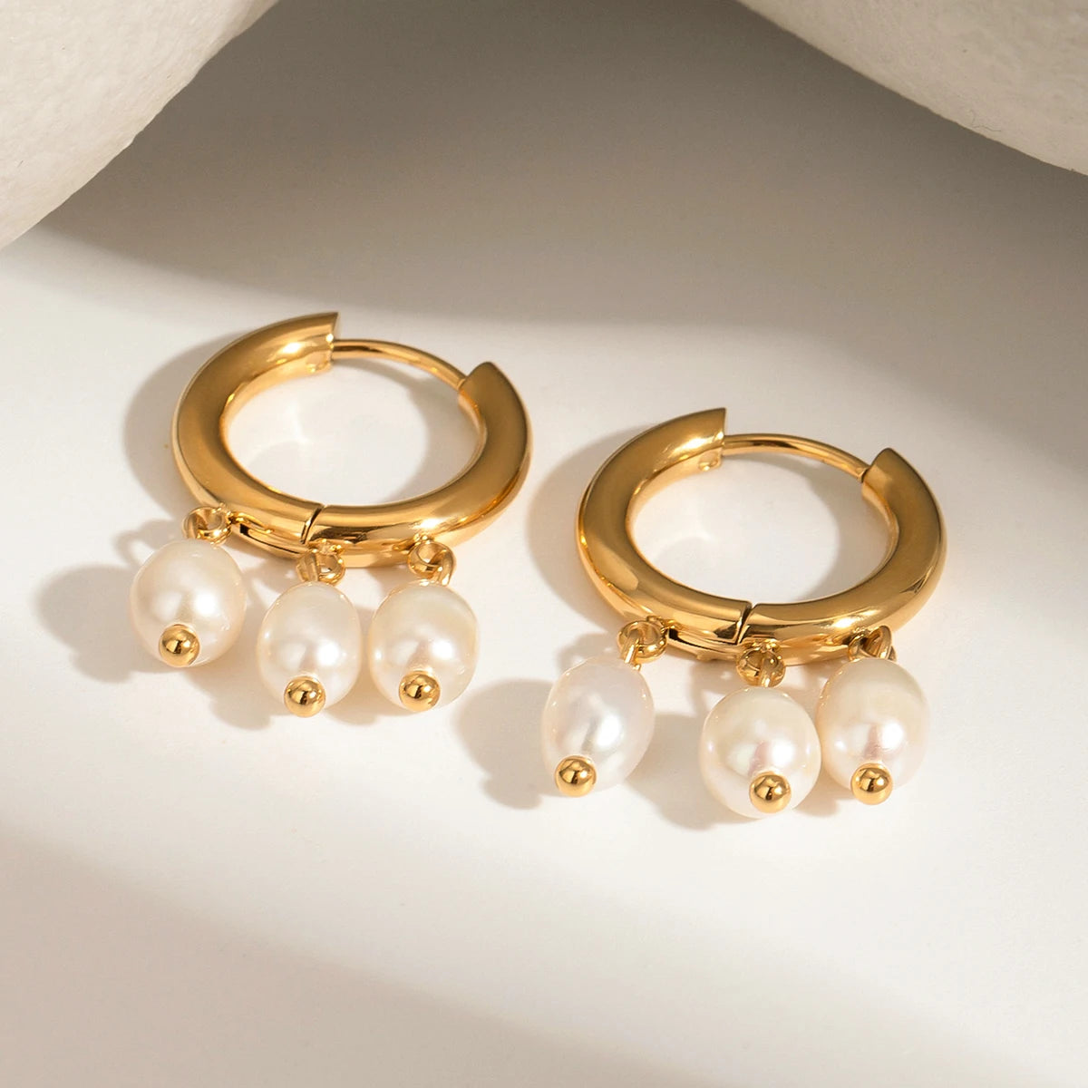 Triple Pearl Drop Hoop Earring - Nuriale