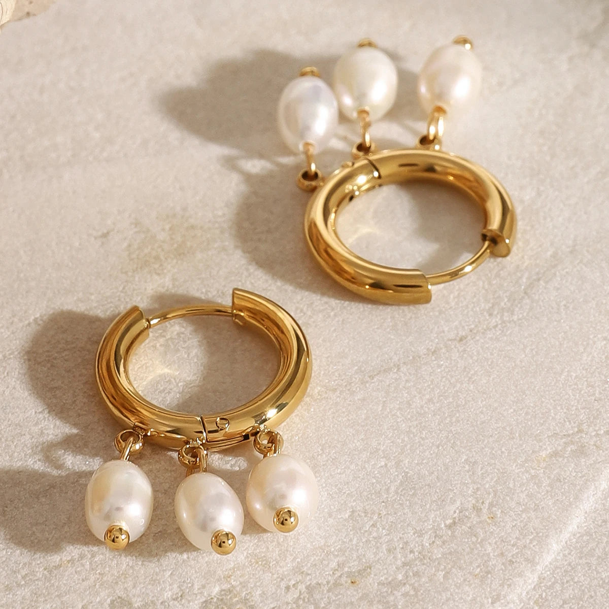 Triple Pearl Drop Hoop Earring - Nuriale
