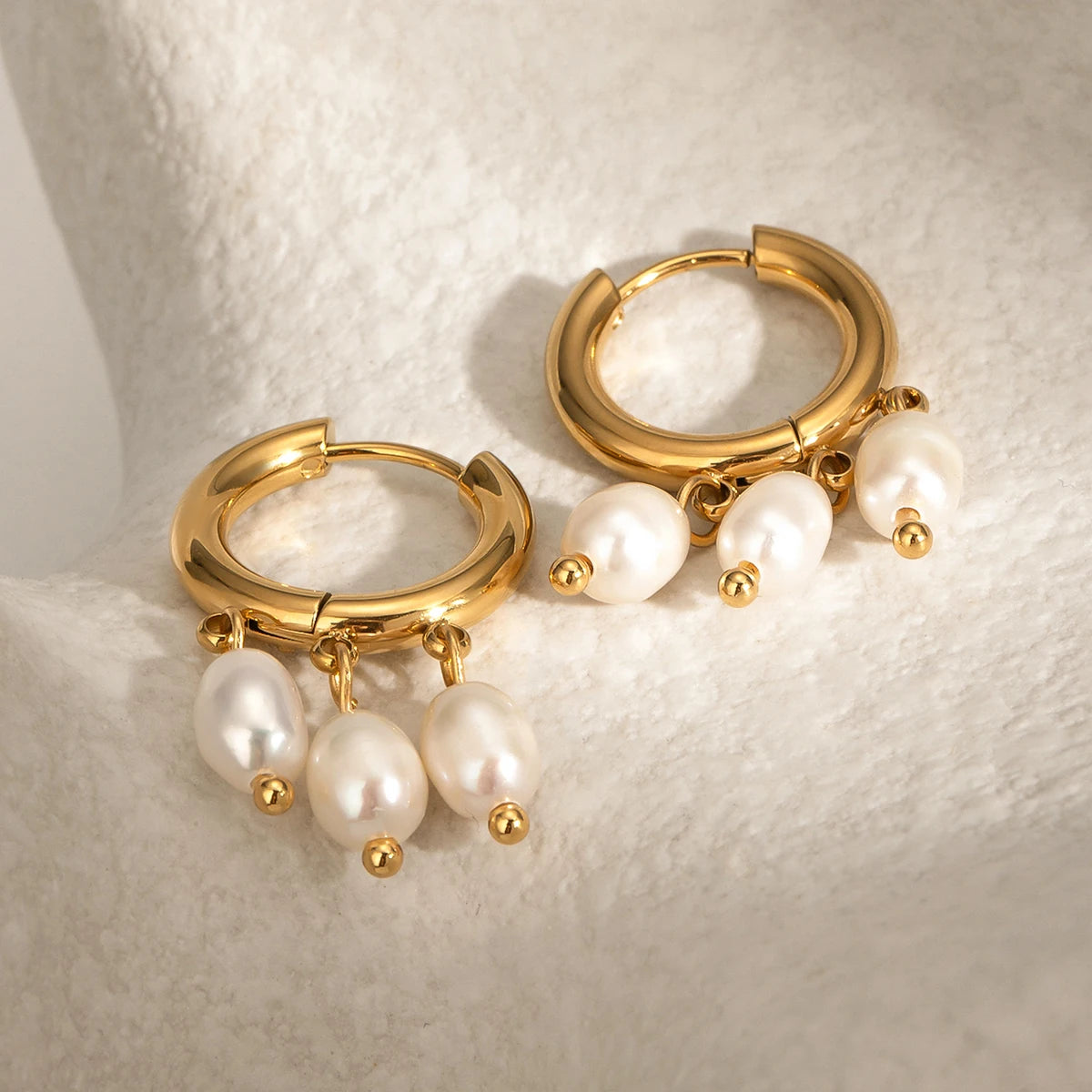 Triple Pearl Drop Hoop Earring - Nuriale
