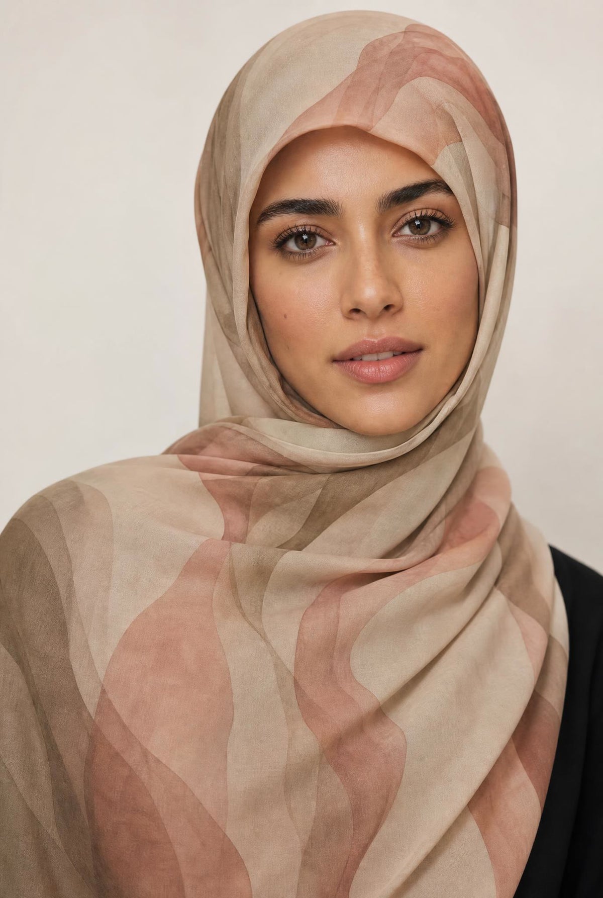 Aisha Modal Hijab worn, nude with rose watercolor