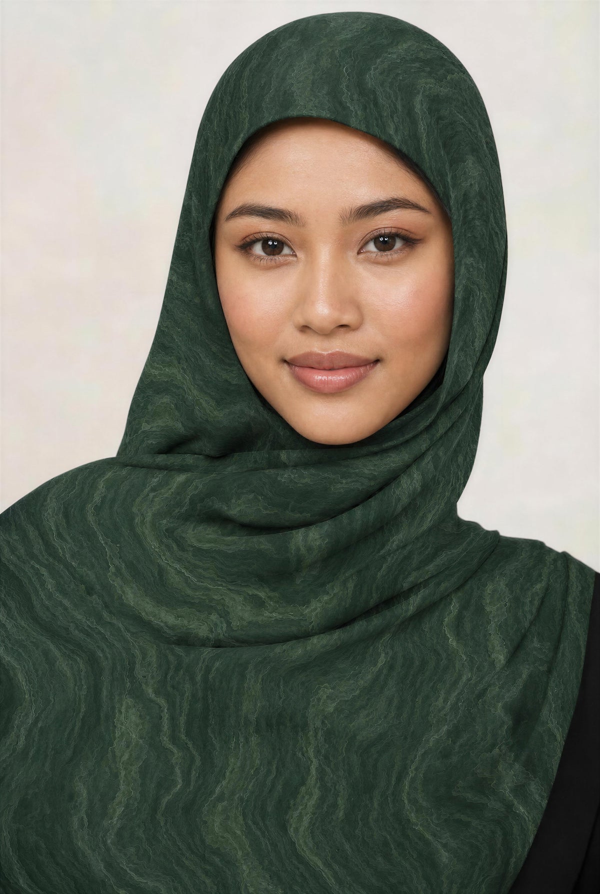 Sundus Modal Hijab worn, forest green marbled
