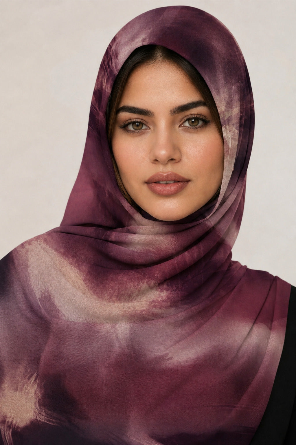 Tahmia Modal Hijab worn, dusty rose and plum blooms